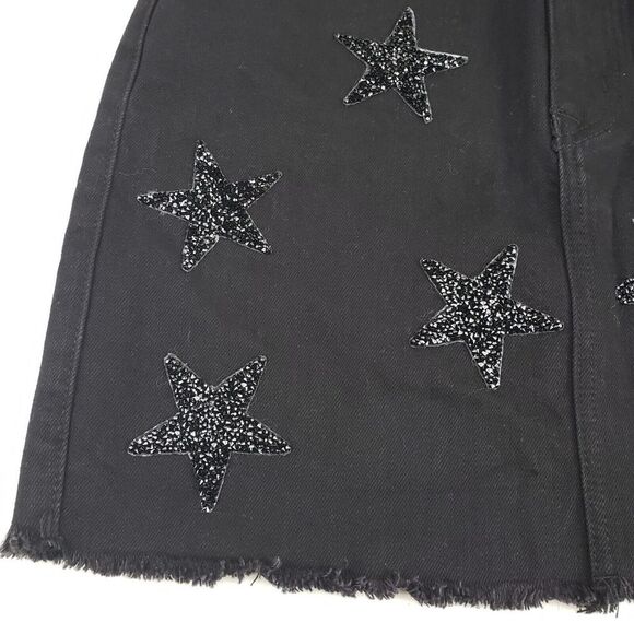 Kancan Beaded Star Mini Skirt Womens Small Black Denim Jean Raw Hem Glitter - Picture 2 of 8